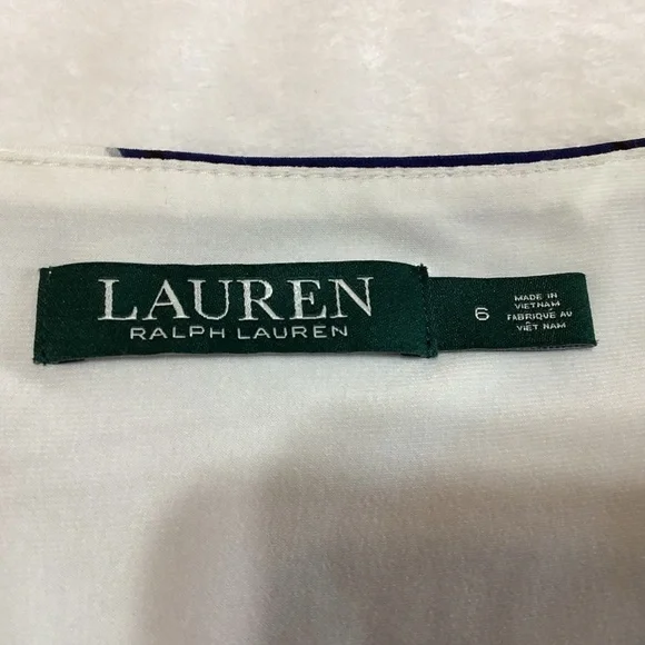 Lauren Ralph Lauren Sleeveless Navy and White Ruched Floral Dress 6 - Picture 3 of 8